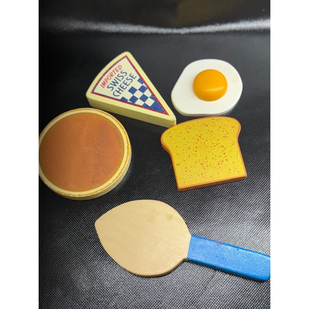 Wooden Play Food Breakfast Set Swiss Cheese Egg Toast Pancake Spatula